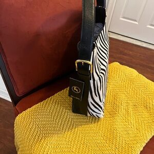 Zebra Print Shoulder Bag with Black Accents all leather